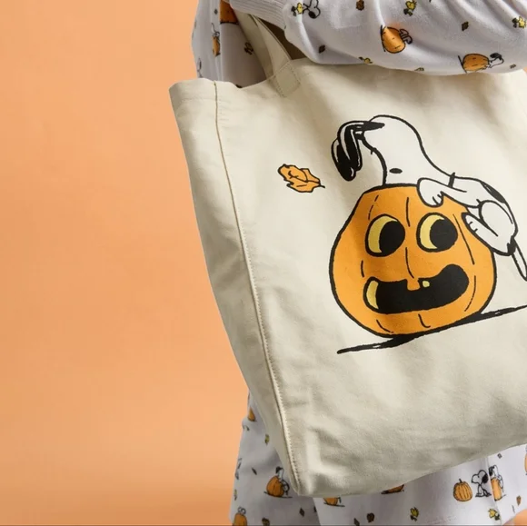 New American Eagle Snoopy Halloween Canvas Tote Bag |  💯 Cotton - Picture 4 of 7
